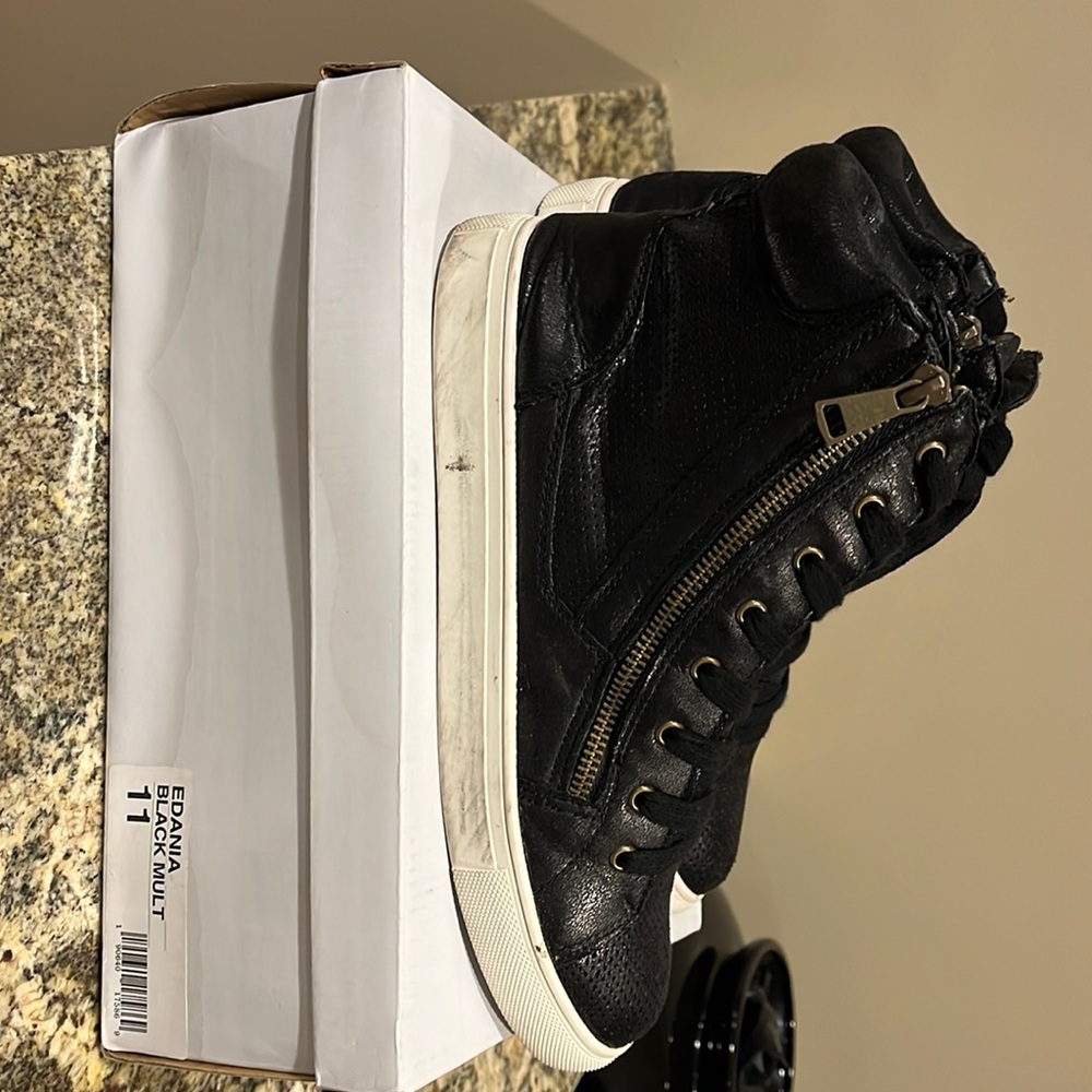 Steve Madden Edania Womens Black High Top Double Zip Lace Up Shoes Size 11